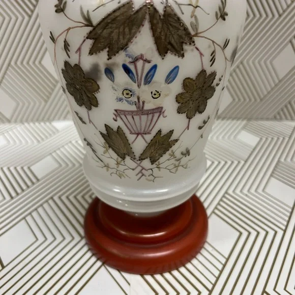 Antique Hand Blown Bristol Glass Vase Hand Painted - Picture 4 of 13